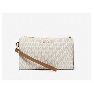 MICHAEL KORS Adele Jet Set logo double zip phone wallet wristlet VANILLA